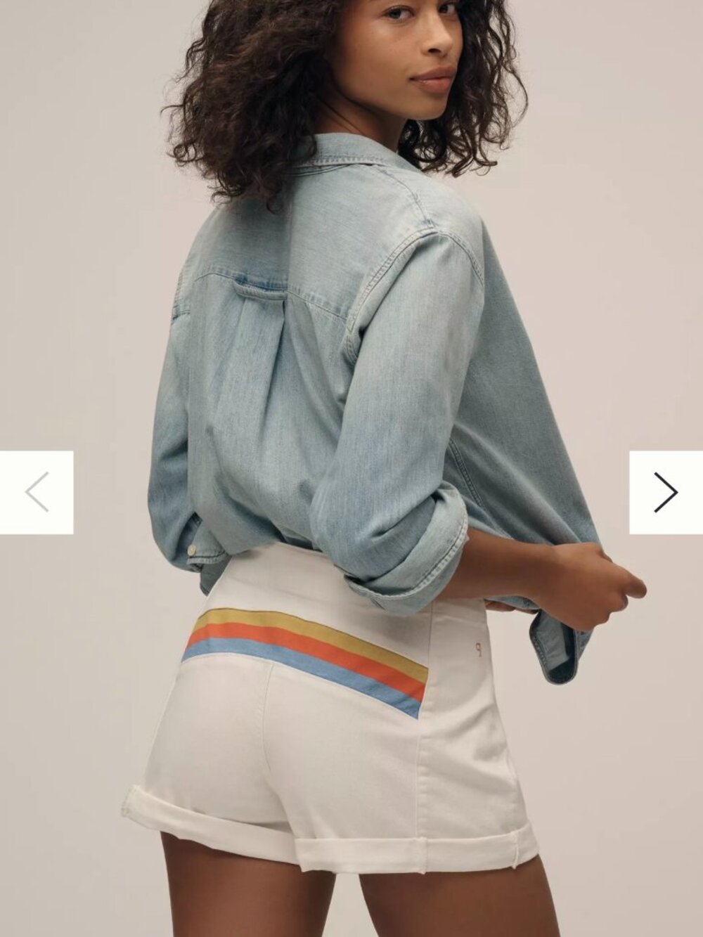 Pilcro White Denim Shorts with Rainbow Stripe